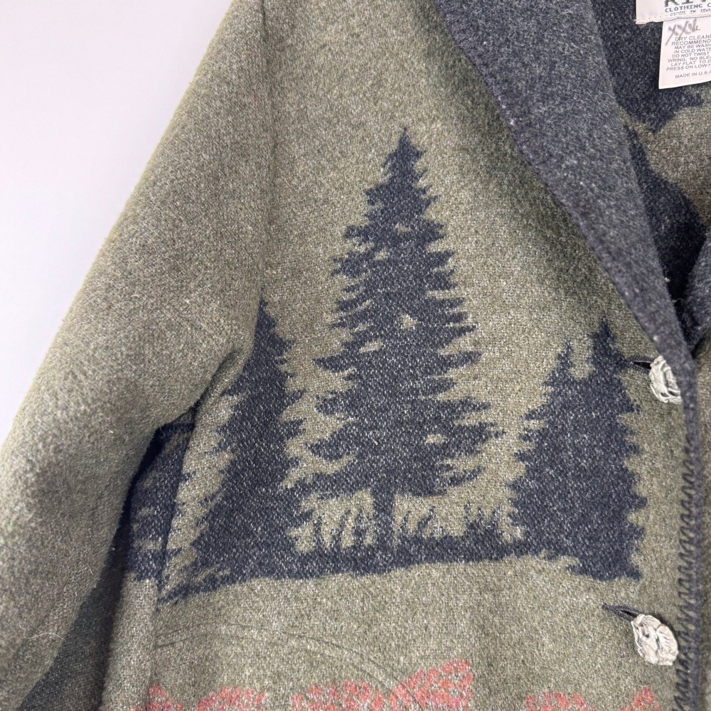 VTG! Wooded River Clothing Company L Wool Blend Western Moose Print Jacket USA - Picture 10 of 16